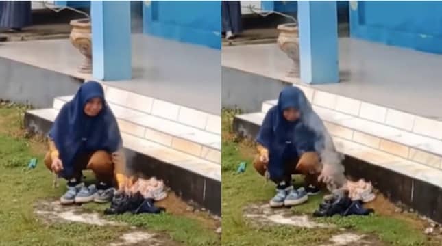 Guru bikin gempar bakar kasut pelajar