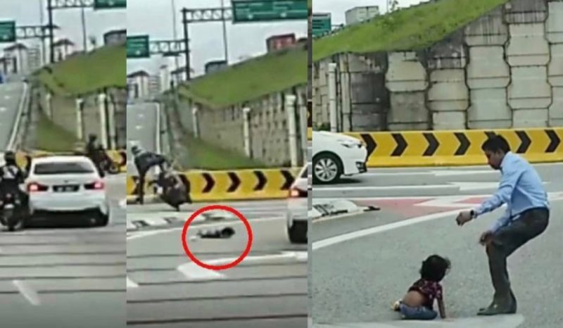 Tular video motosikal rempuh kereta, anak tak pakai topi keledar jatuh tergolek atas jalan