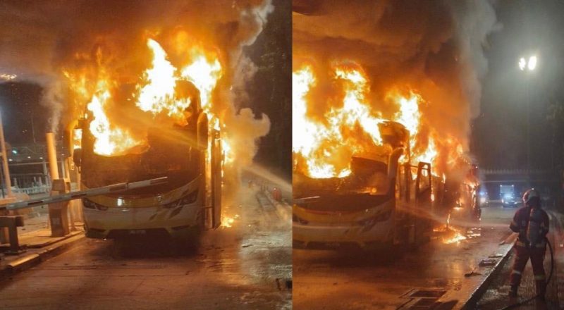 Bas ekspres bawa 44 penumpang terbakar di plaza tol
