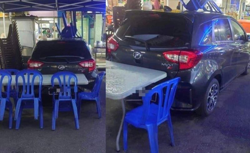 Letak kerusi atas Myvi, pemilik kedai makan bolot parkir kereta untuk berniaga undang kecaman netizen