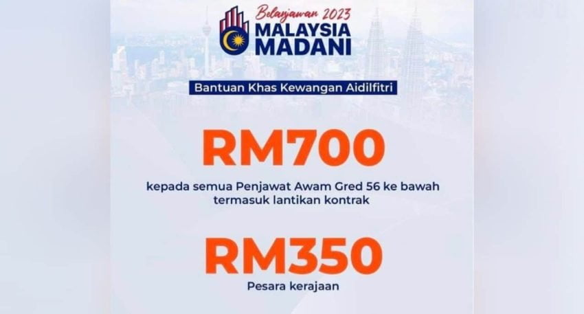 Bantuan khas kewangan Aidilfitri RM700 untuk penjawat awam dibayar pada bulan ini
