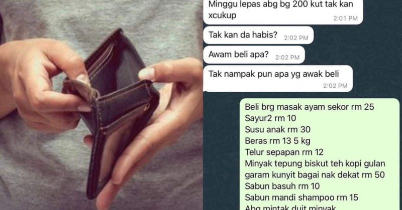 Suami beri nafkah RM200 dan pertikai kenapa tak cukup, cara isteri respon buat ramai puas hati