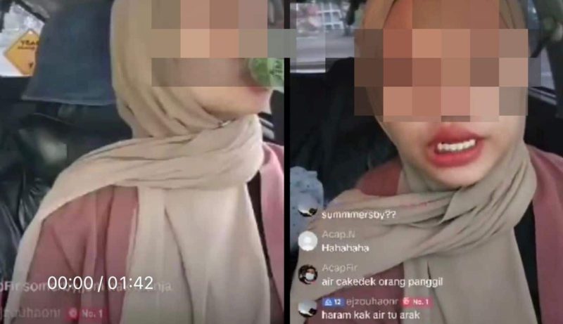 “Ye haram, akak tahu..” – Wanita berhijab kantoi minum arak ketika live