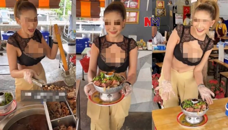 Tular video pemilik kedai tomyam pakai baju seksi, sampai nak tersembul buah dada