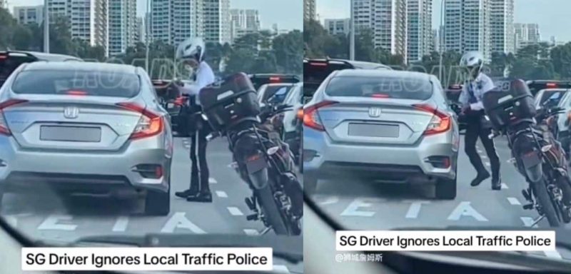 Tak endah arahan polis trafik, netizen kecam sikap pemandu Singapura
