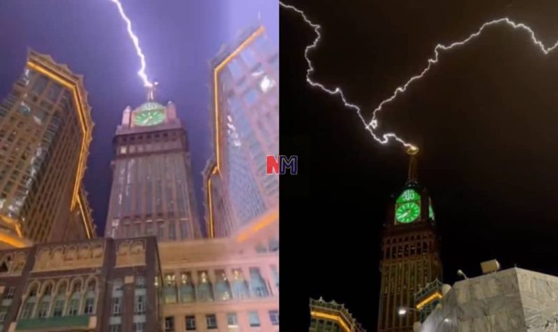 Ribut petir dan hujan lebat melanda Makkah, kilat sambung menyambung menyambar menara jam