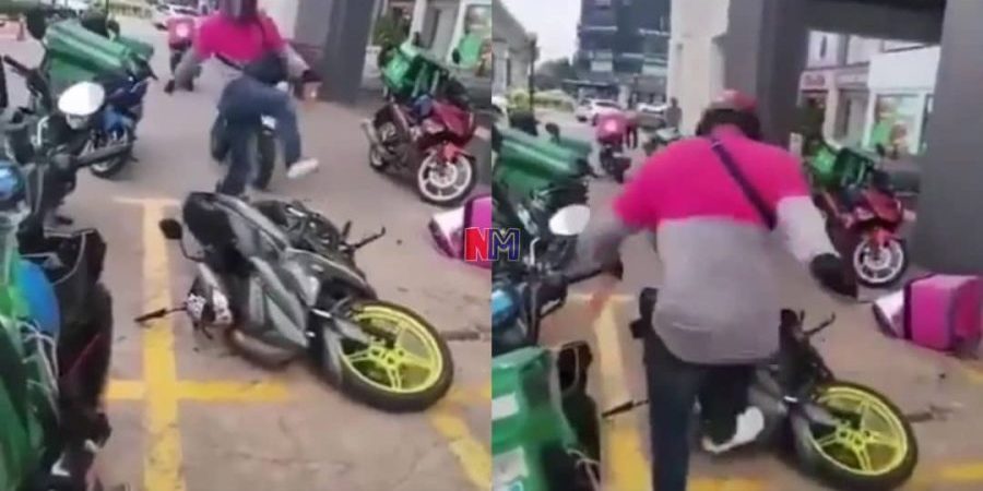 Taktik nak motor baru? Rider Foodpanda mengamuk tendang motor sampai pecah