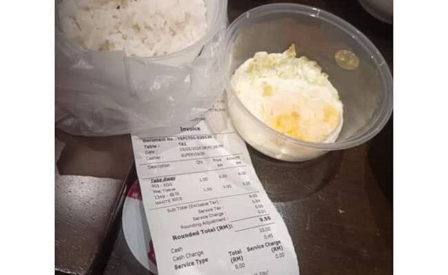 Pelanggan terkejut order nasi putih dan telur mata, peniaga kedai makan caj dekat RM10