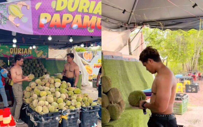 Penjual durian nafi berbogel semasa berniaga